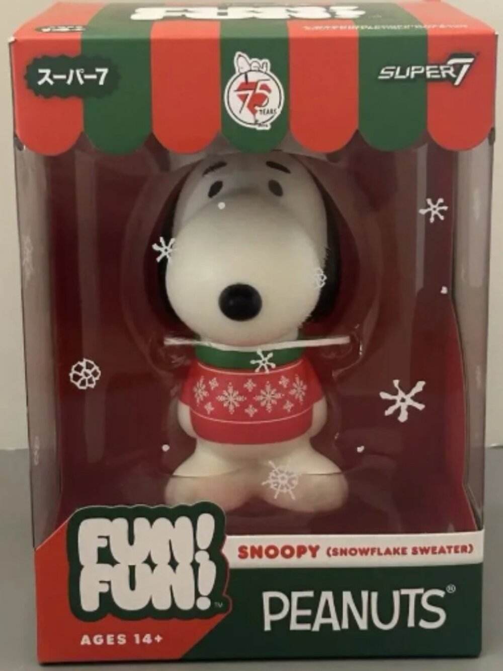 Super7 Fun! Fun! Holiday Peanuts Snoopy Snowflake Sweater Vinyl Figure NIB